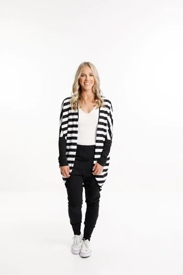 Home-Lee - Batwing Cardi - black and white stripes