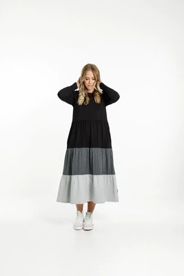 Home-Lee -Long Sleeve Kendall Dress - Black/Charcoal/Grey