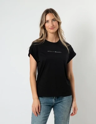 Stella + Gemma - Cuff Sleeve T-Shirt - black with silver logo