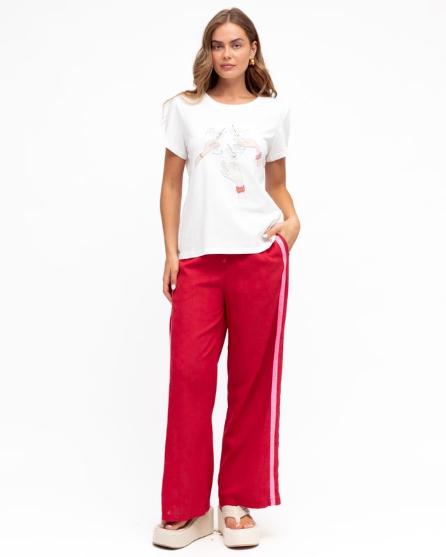 Paper Heart - Red contrast side Stripe Pants - Linen mix