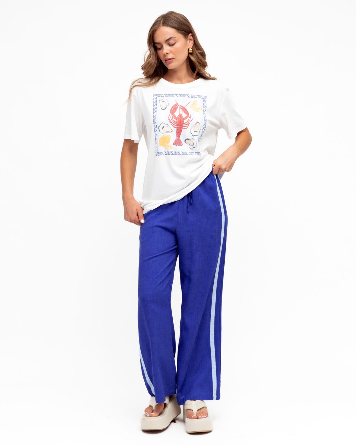 Paper Heart - Cobalt Blue contrast side Stripe Pants - Linen mix