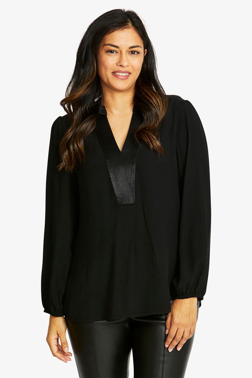 Ping Pong - Satin Long Sleeve Top - Black