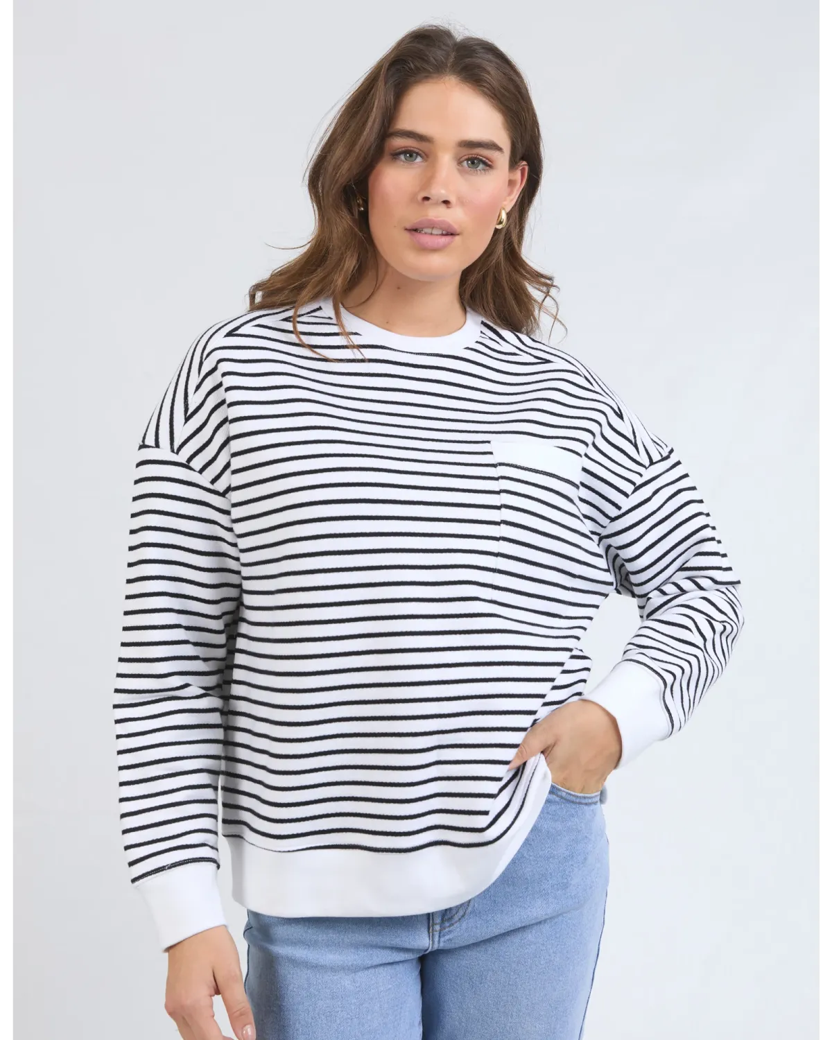 Foxwood - Original Stripe Crew - White/black stripe
