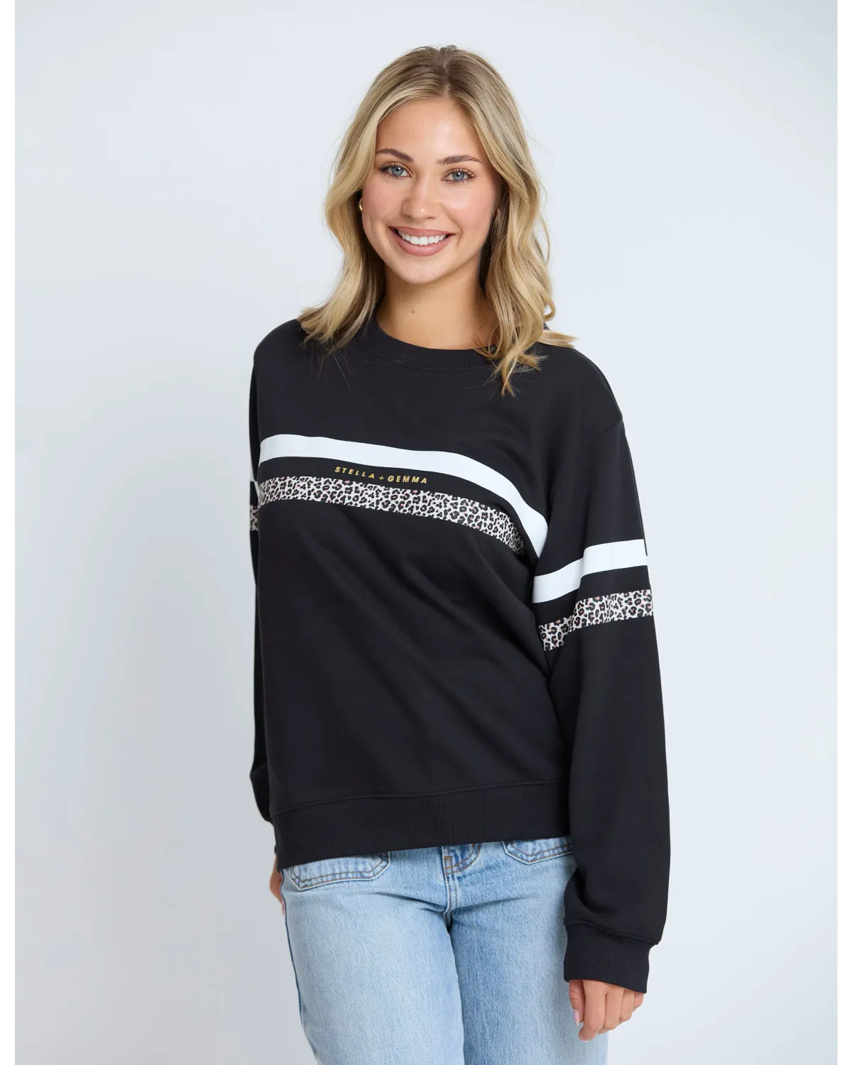 Stella + Gemma - Essential Sweater - Black Leopard and White Stripe