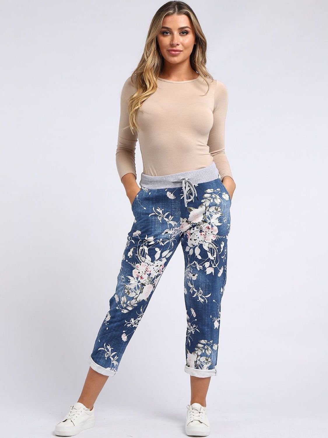 Beau Accessories - Denver Trousers - Floral Dark Blue - size 10-14