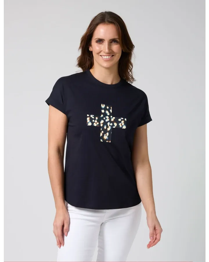 Stella + Gemma - Soho Cuff Tee - Deep Navy Leopard Cross