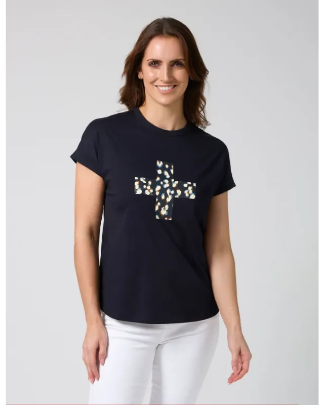 Stella + Gemma - Soho Cuff Tee - Deep Navy Leopard Cross