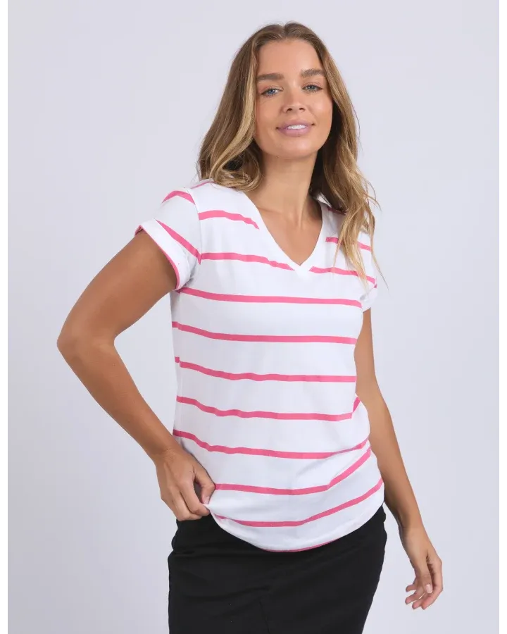 Foxwood - Manly Stripe Vee Tee - Hot Pink