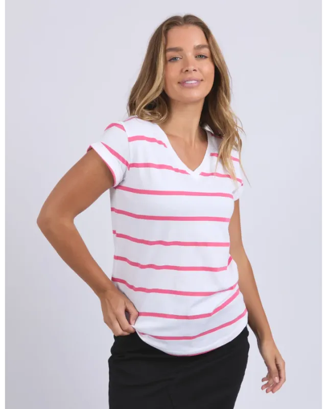 Foxwood - Manly Stripe Vee Tee - Hot Pink