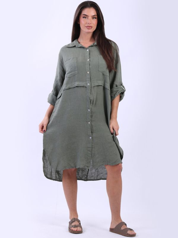 Beau Accessories - Gianna Linen Shirt Dress - Khaki