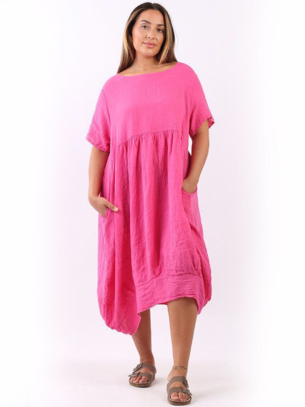 Beau Accessories - Mila Linen Dress - Fuchsia - one size