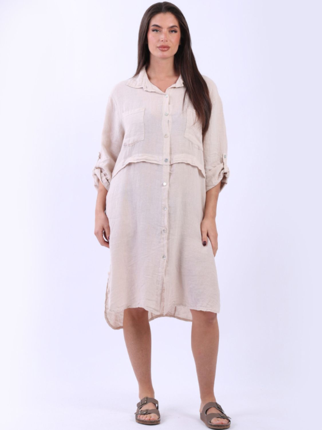 Beau Accessories - Gianna Linen Shirt Dress - Beige