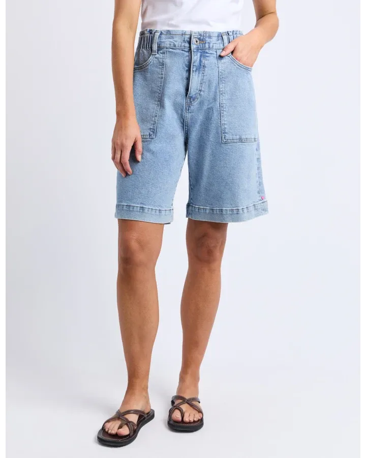 Elm - Atlas Long Line Denim Shorts - Blue