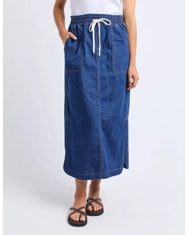 Elm - Clover Midi Denim Skirt - Blue