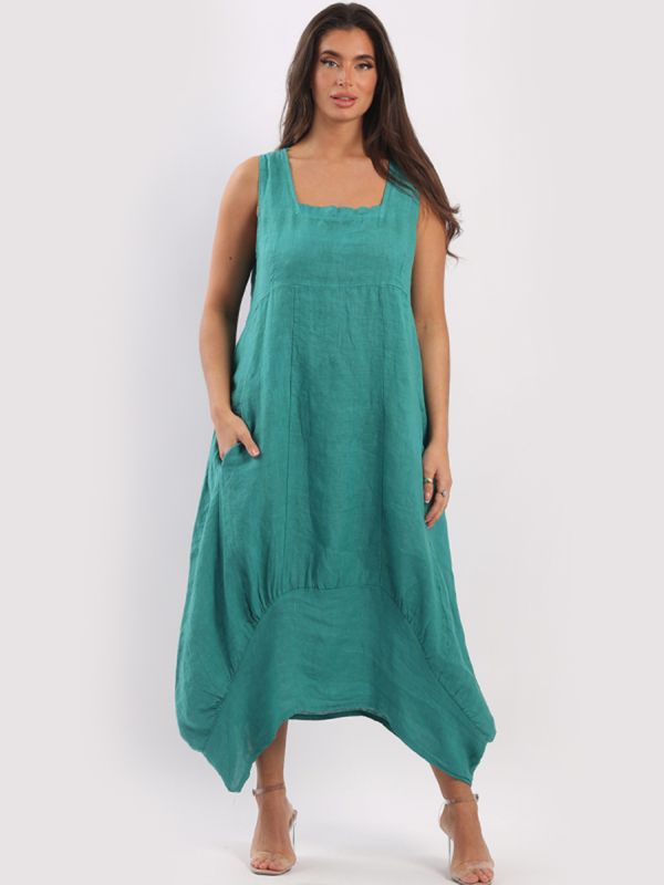 Beau Accessories - Gabriella Linen Dress - Teal - one size