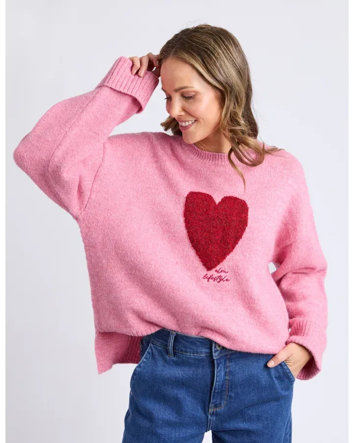 Elm - Intersia Heart Knit - Qaurtz