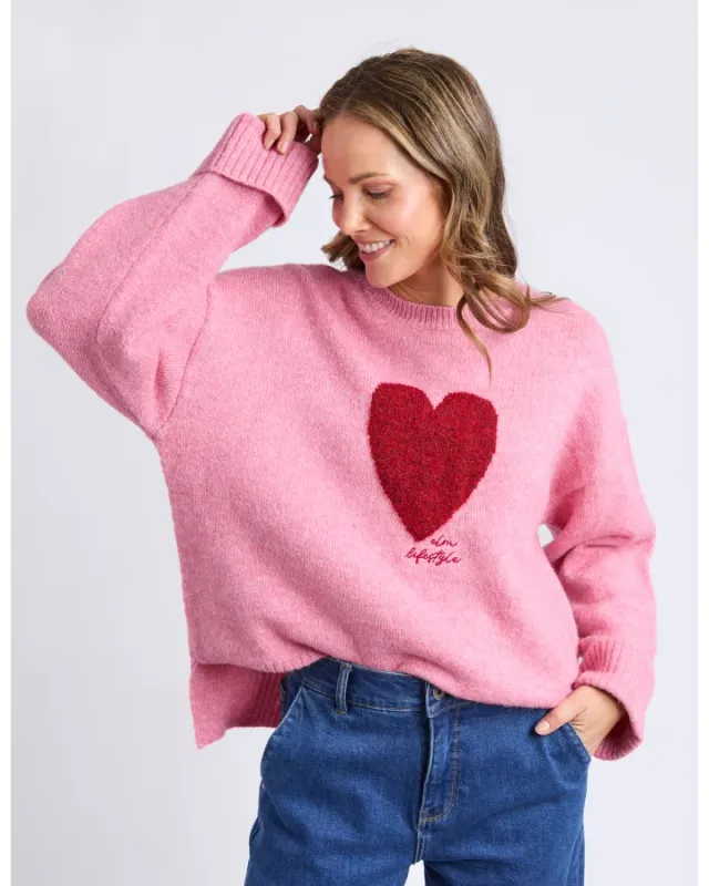 Elm - Intersia Heart Knit - Qaurtz