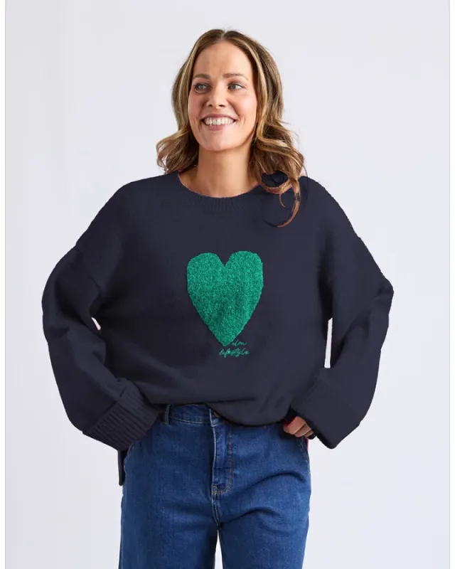 Elm - Intersia Heart Knit - Navy