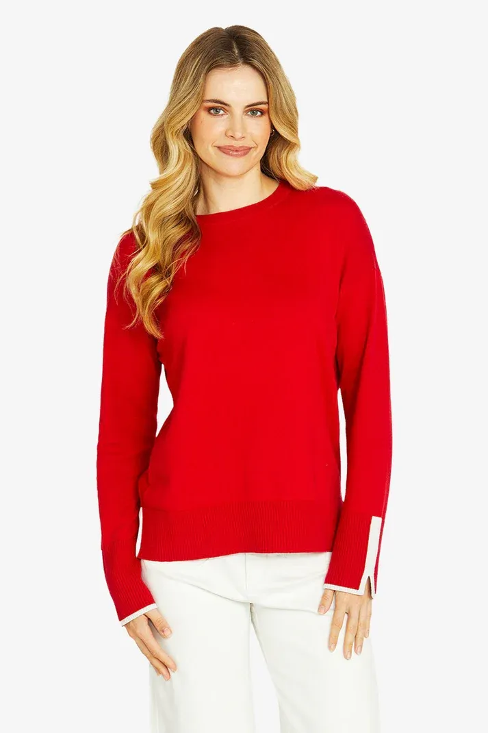 Tessa Tipped Pullover - Scarlet Almond