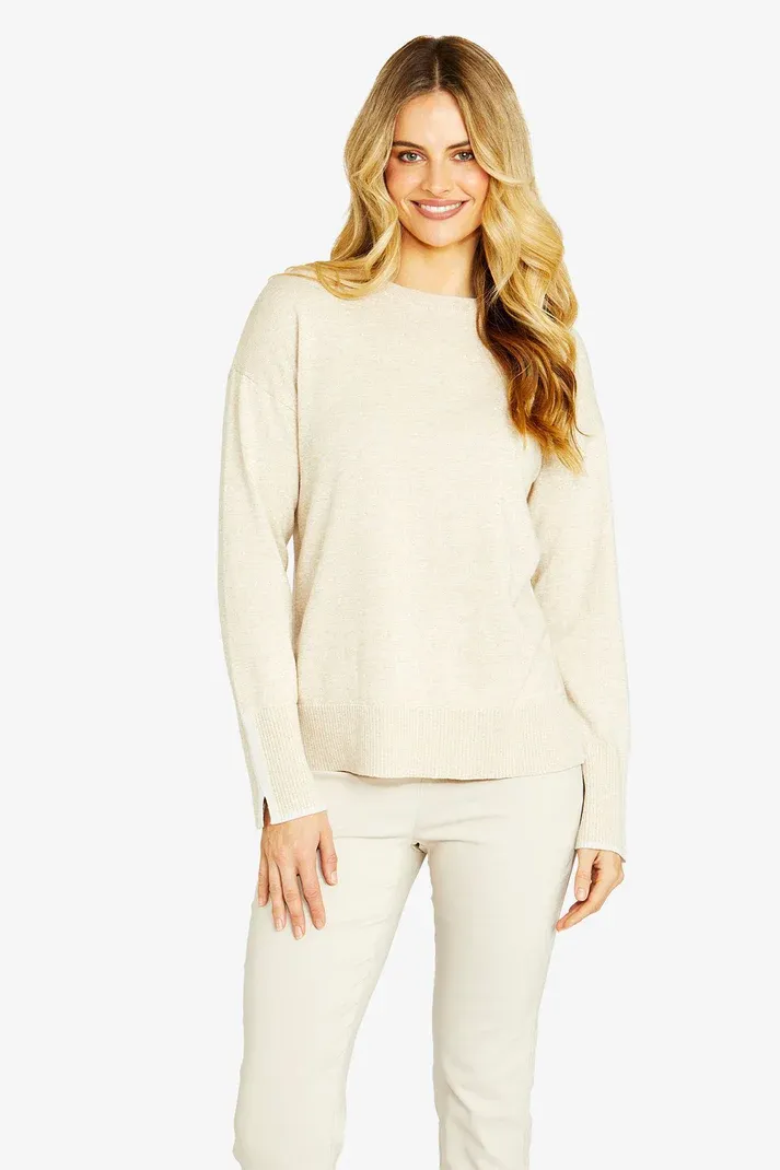 Tessa Tipped Pullover - Tallow Almond