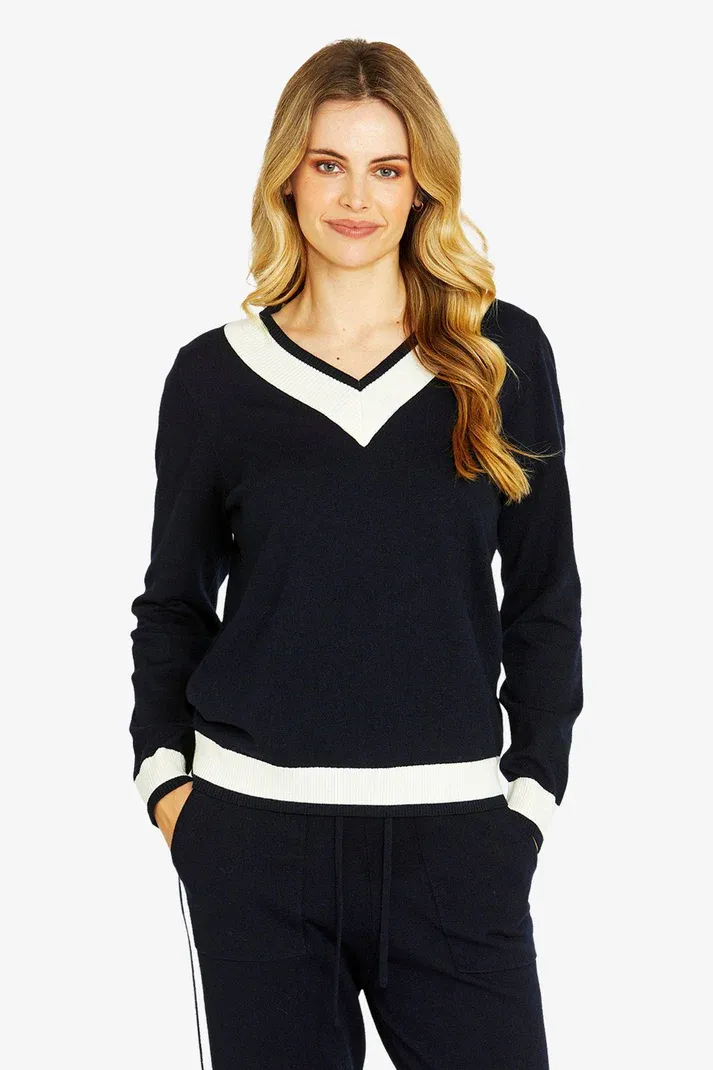Taylor V Neck Pullover - Navy