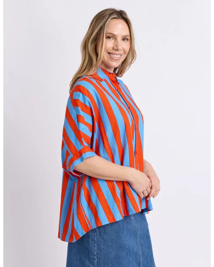 Elm - Palermo Stripe Shirt - Tangello/Blue Stripe