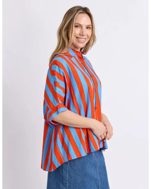 Elm - Palermo Stripe Shirt - Tangello/Blue Stripe