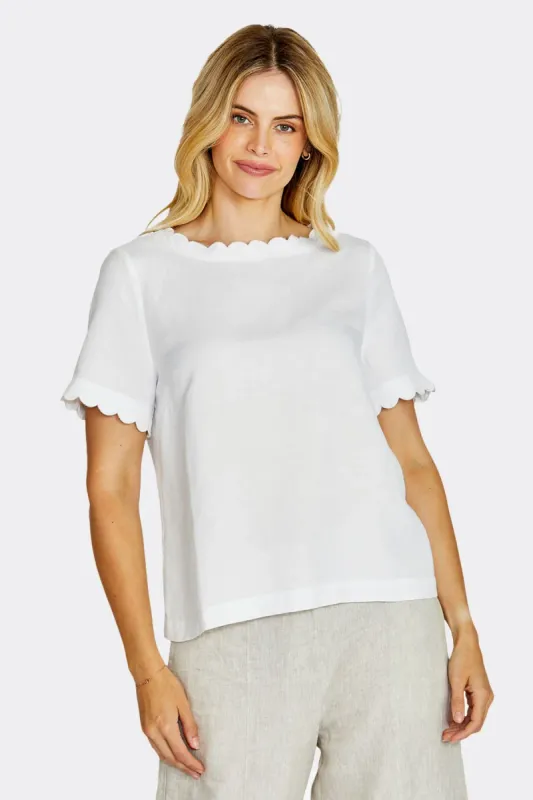 Ping Pong - Monica Scallop Neck Top - White