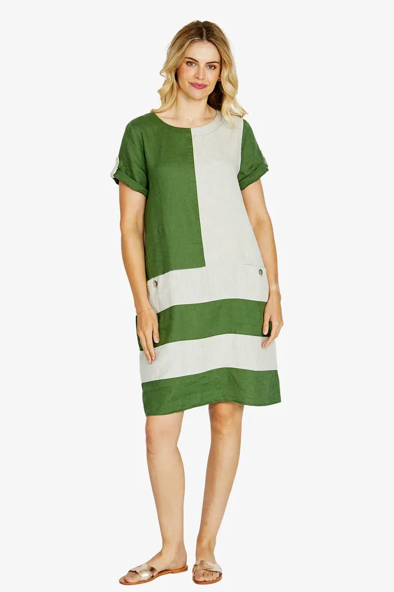 Ping Pong - Carrie Colourblock Dress - Agave/Raffia