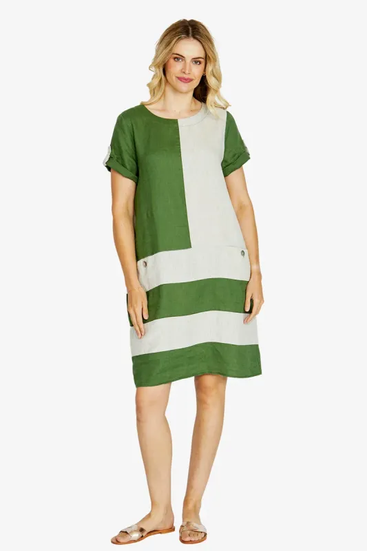 Ping Pong - Carrie Colourblock Dress - Agave/Raffia