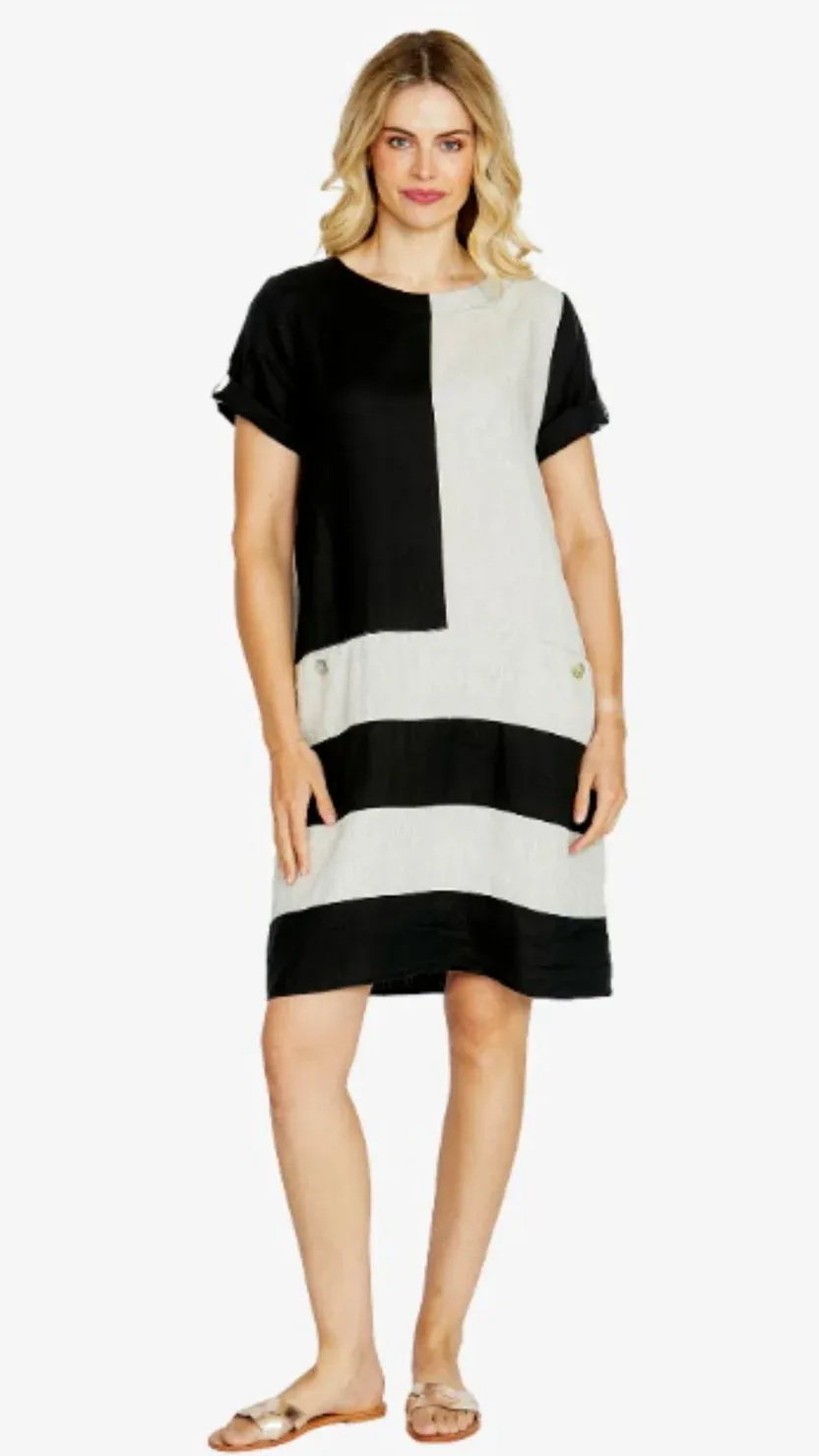 Ping Pong - Carrie ColourBlock Dress - Black/Raffia