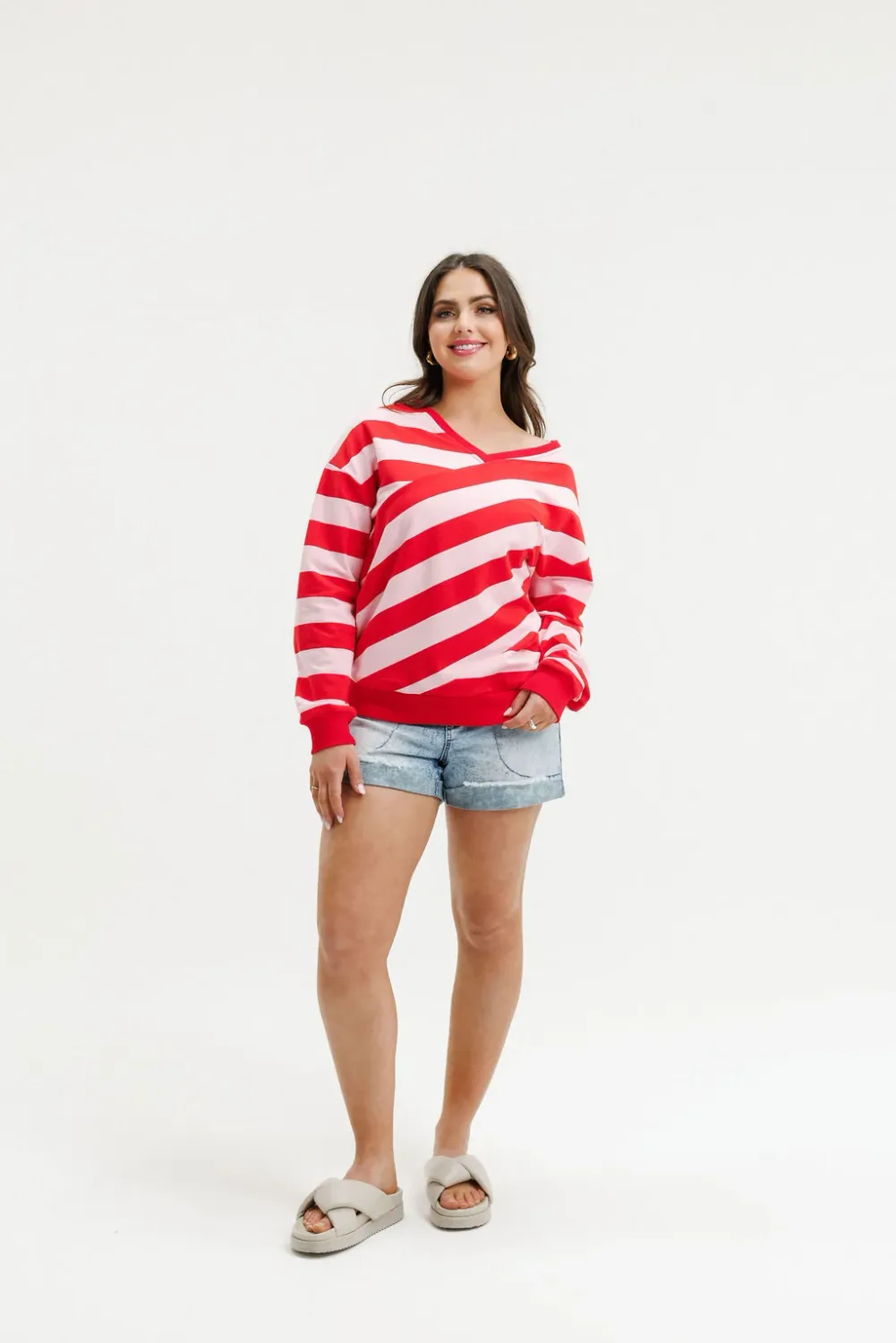 Homelee - Nora Crew - Cherry &amp; Blush Stripe