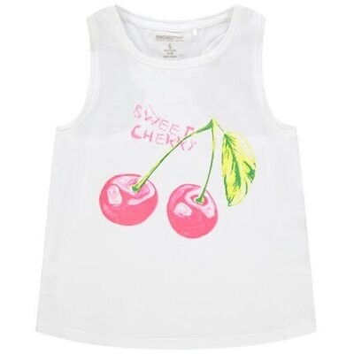 Débardeur blanc uni motif cerise