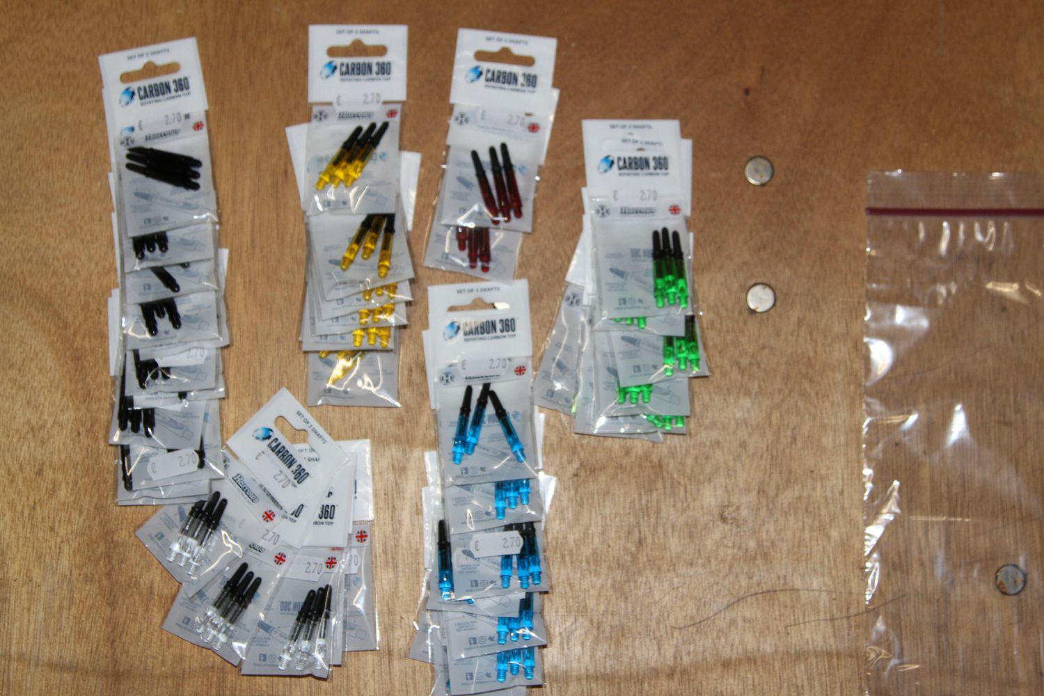 Kavel 138,  Carbon 360 Spinner, Midi, Blauw, Groen, Geel, Clear, Zwart, Rood, 47 Sets van 3 Stuks