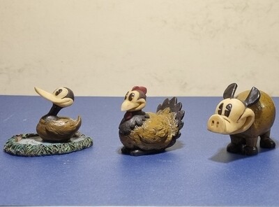 Beeldje, Home Grown Mickey, Set van 3: Kalkoen Eend en Varkentje, Enesco