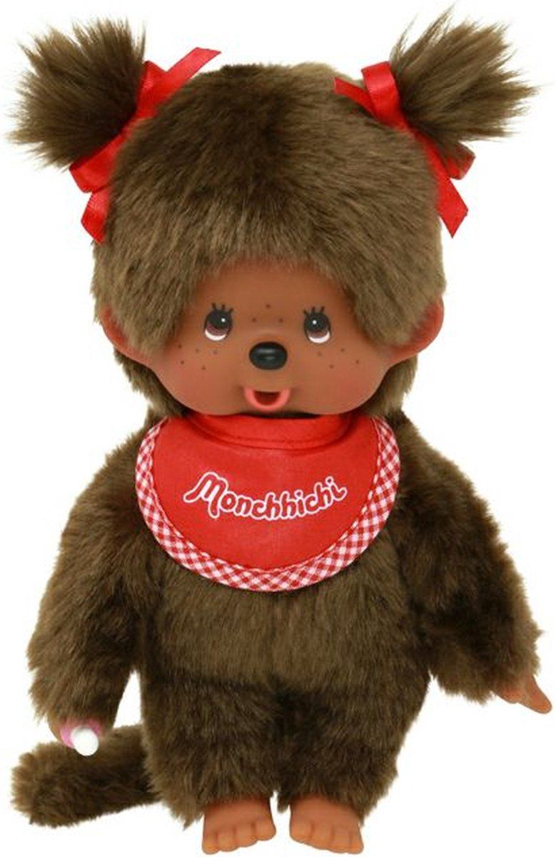 Monchhichi Bruin Meisje met rode slab