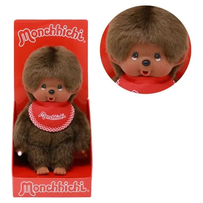 Monchhichi Bruine Jongen met rode slab