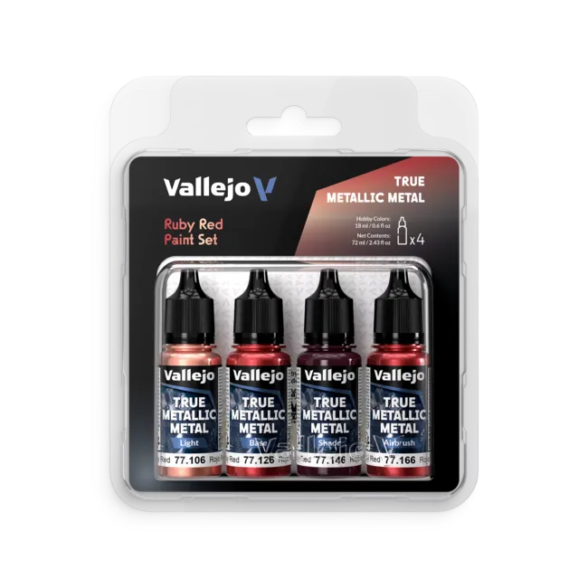 Vallejo True Metallic Metal: Ruby Red Paint Set
