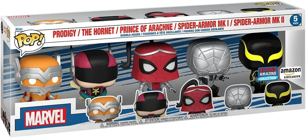 Funko Pop! Marvel 5-Pack: Prodigy/ The Hornet/ Prince of Arachne/ Spider-Armor MK I/ Spider-Armpor MK II