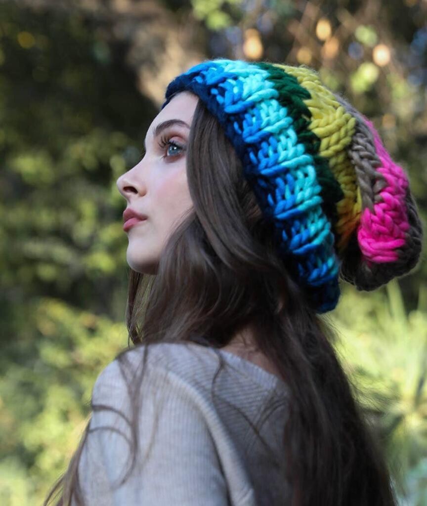 "Rosy" Oversize Rainbow Beanie