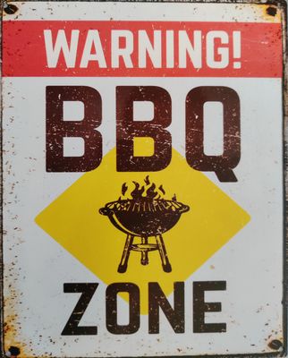 BBQ wandbord Warning BBQ zone