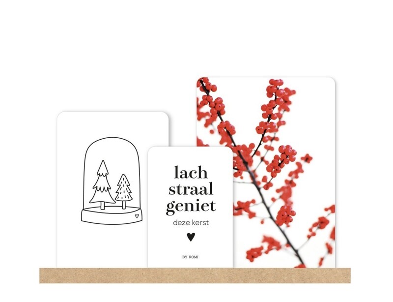 Kerst / Kaartenset + houder / Lach straal geniet deze kerst