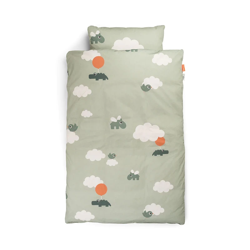 bedlinnen baby - happy clouds - green