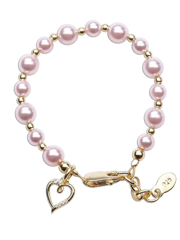 14-karaats vergulde roze parel hart armband