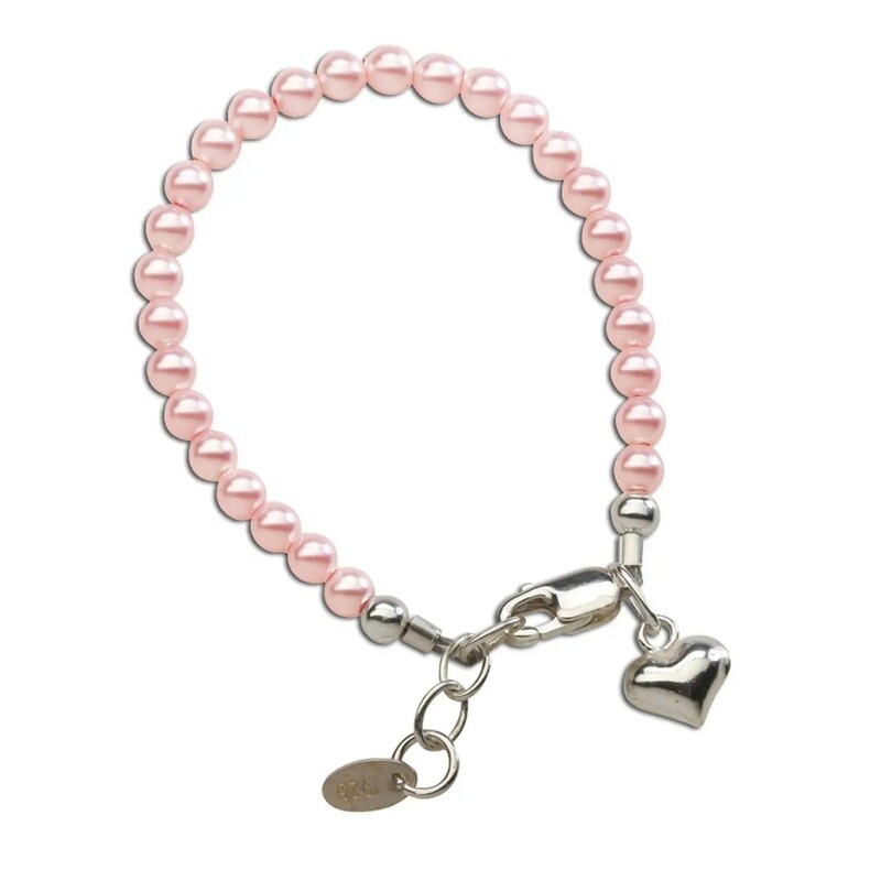 Sierlijke roze parelarmband voor meisjes, sterling zilver