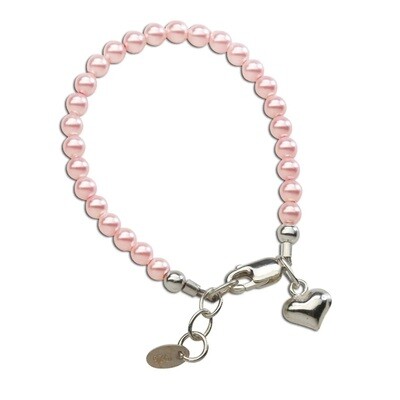 Sierlijke roze parelarmband voor meisjes, sterling zilver