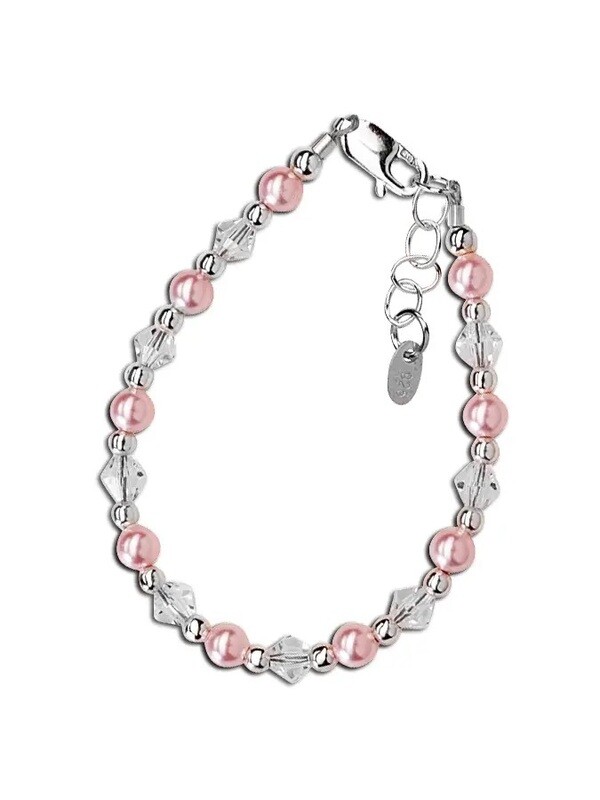 Sterling zilveren roze parel baby- en kinderarmband