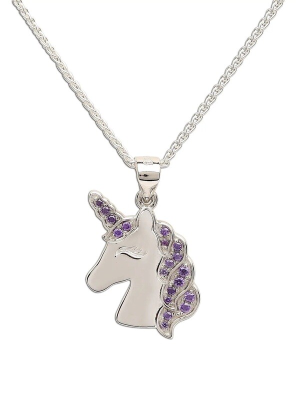 Sterling zilveren meisjes Unicorn Lavender ketting