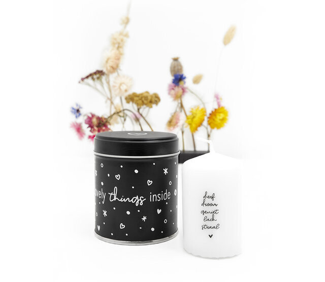 Cadeaublikje met kaarsje Durf, droom, geniet, lach, straal
