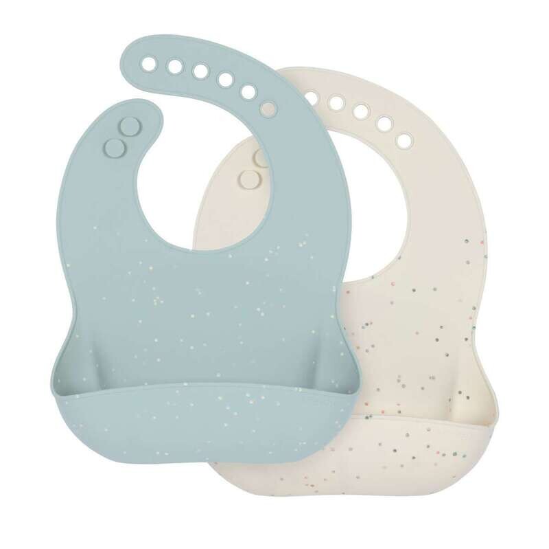 Siliconen slabbetjes (2 stuks), blauwbeige Siliconen slabbetjes (2 stuks), blauwbeige